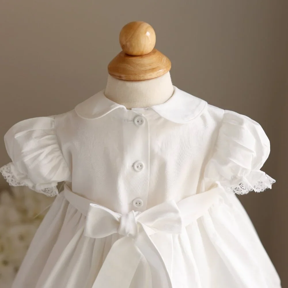 White Smocked Dress 9/12 Month Hand Embroidery Flower Girl Spring Portrait
